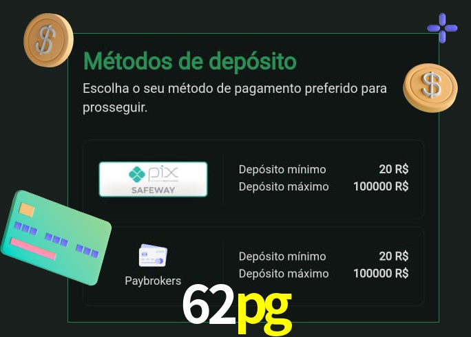 O cassino 62pg oferece uma grande variedade de métodos de pagamento